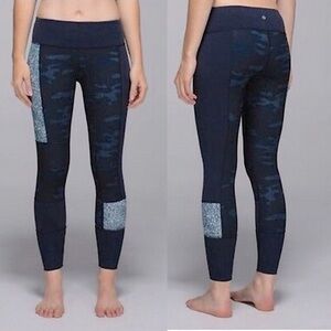 Lululemon Wunder Under Sashiko Blue Camo Athletic Workout Leggings Size 10
